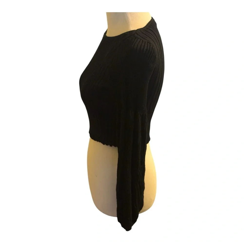 Zara Knit Medium black long sleeve cropped top blouson sleeves